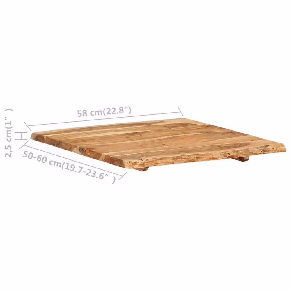 Berkfield Home Solid Acacia Wood Table Top, Brown, W: 58 cm, D: 55 cm, H: 2.5 cm – 2