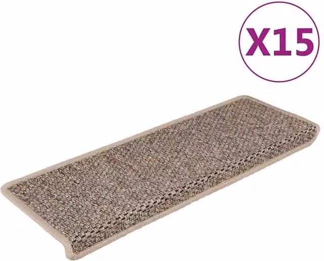 Berkfield Home Self-adhesive Sisal-Look Stair Mats, 15 Pack, Beige, W/D/H: 65 x 21 x 4 cm