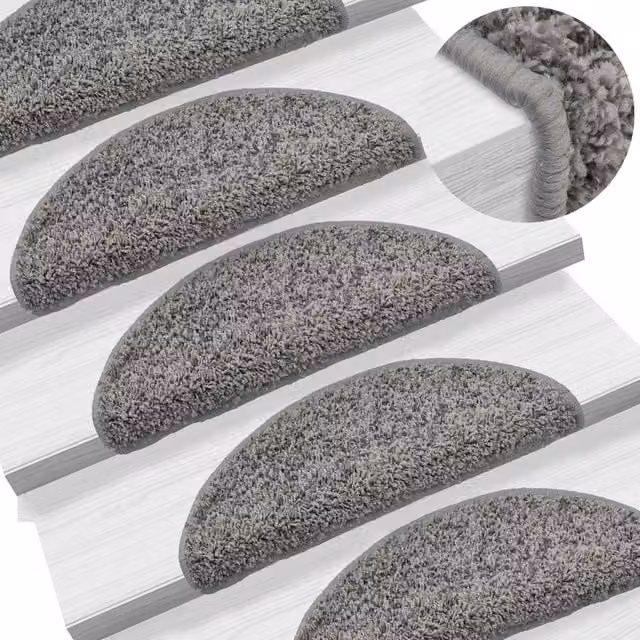 Berkfield Home Self-Adhesive Carpet Stair Treads, 15 Piece Set, Grey, W: 56 cm, D: 17 cm, H: 3 cm – 1