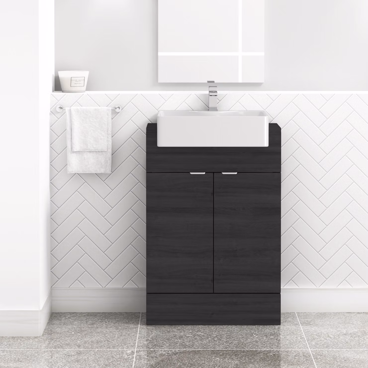Royal Bathrooms Elena 600mm Floor Standing Bathroom Vanity Unit in Hale Black with 2 Soft Close Doors and Semi Recessed Basin