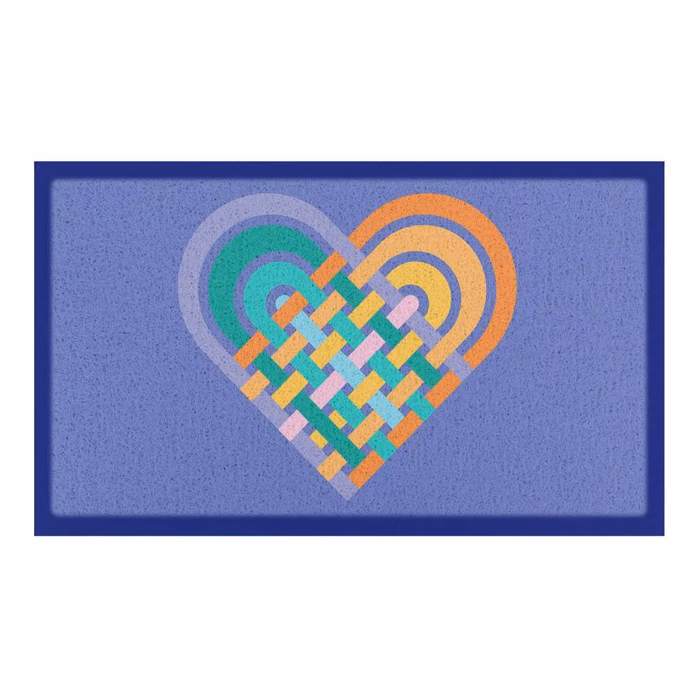 Artsy Mats Elizabeth Olwen Heart Lace Indoor/Outdoor Doormat in Blue and Multicolour, W: 90 cm, D: 60 cm – 2