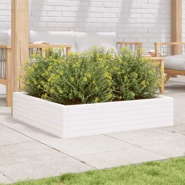 Berkfield Home Decorative White Garden Planter Tub in Solid Wood, W: 100 cm, D: 100 cm, H: 23 cm