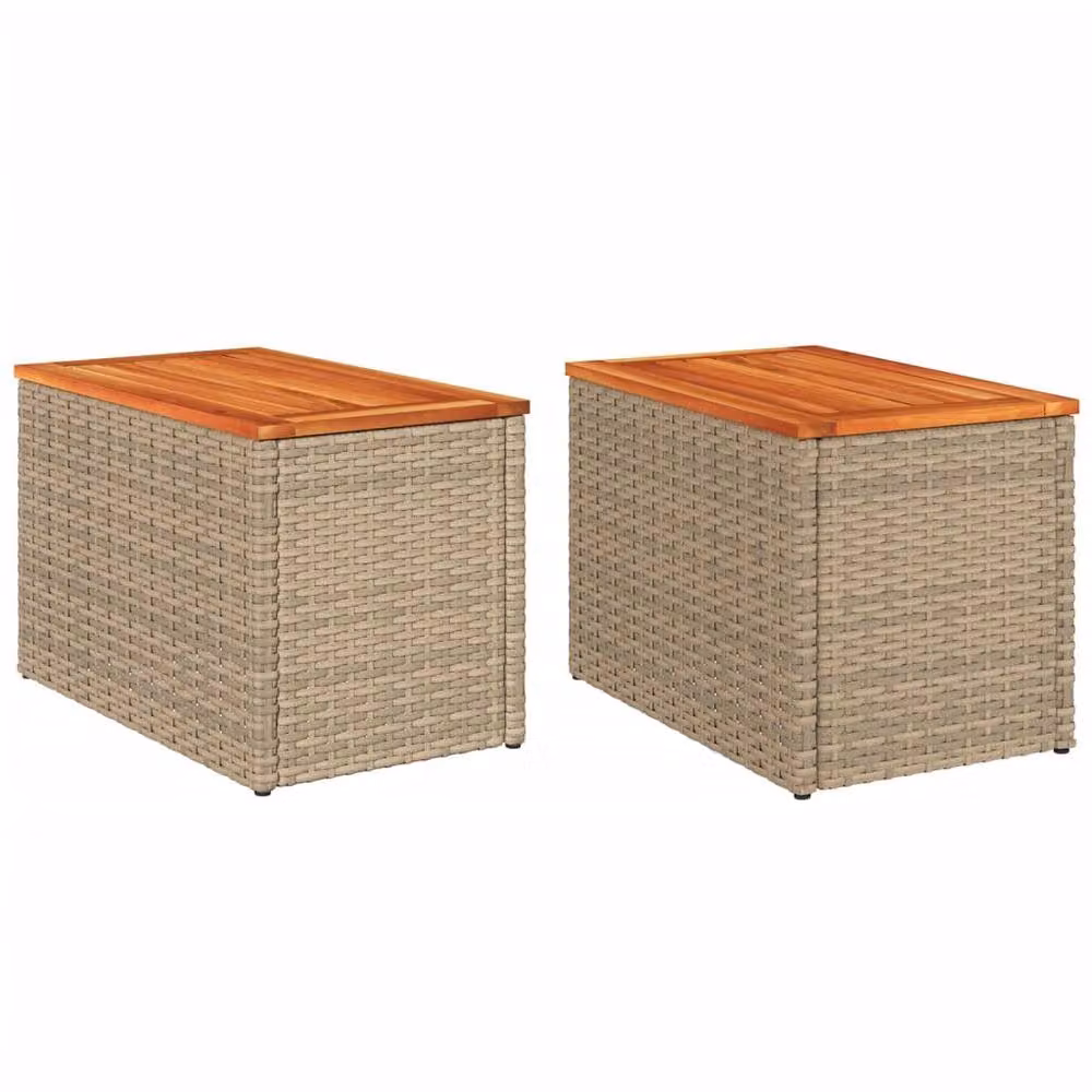 Berkfield Home Garden Side Tables 2pcs Beige Poly Rattan and Oiled Acacia Wood W/D/H: 55 x 34 x 37 cm – 3