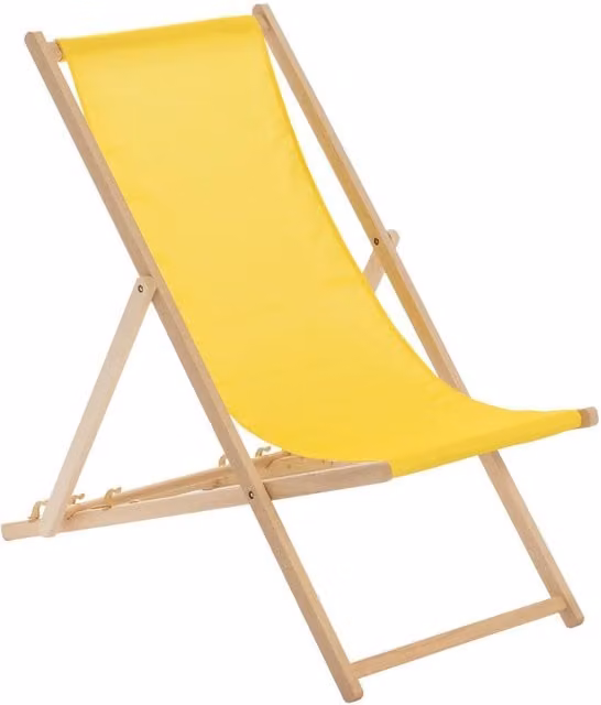 Harbour Housewares Yellow Wooden Folding Garden Sun Lounger Deck Chair with UV-Resistant Polyester Fabric