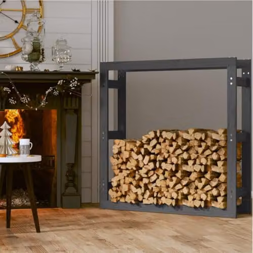 vidaXL Grey Solid Pine Wood Firewood Rack, W/D/H: 100 x 25 x 100 cm – 3