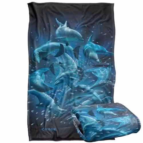 JQ Licensing Royce Mcclure Dolphin Twister Super Soft Silky Touch Fleece Throw Blanket in Blue and Multicolour, W/D/H: 91 x 147 cm – 1