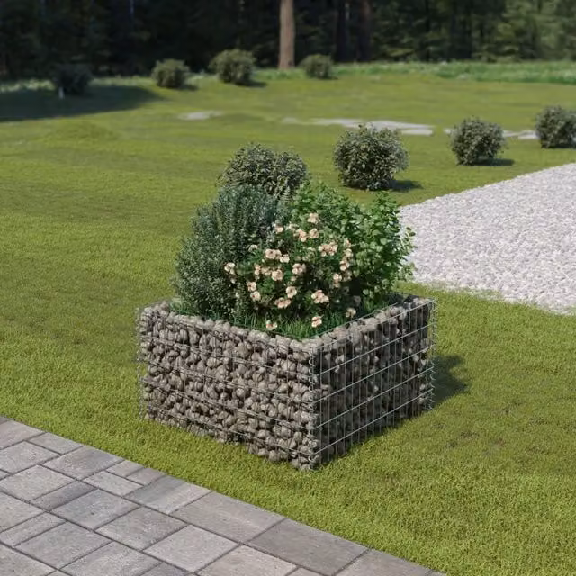 Berkfield Home Silver Galvanised Steel Stone Gabion Raised Bed, W/D/H: 90 x 90 x 50 cm – 1