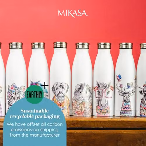 Mikasa Tipperleyhill Guinea Pig Double-Walled Stainless Steel Vacuum-Insulated Water Bottle, 500ml, White/Multicolour – 3