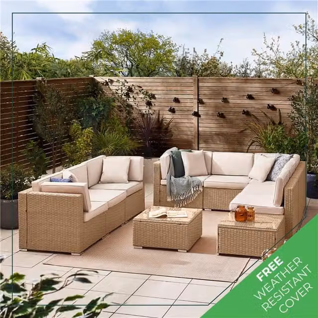 FurnitureboxUK Orlando Rattan Modular 8 Seater Outdoor Patio Corner Garden Sofa Set in Beige