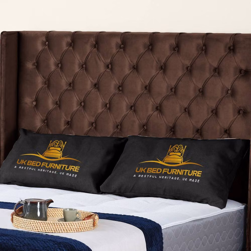 UK Bed Furniture Windsor Wingback Upholstered Slatted Base Bed in Brown, Super King Size (200 x 200 cm) – 2