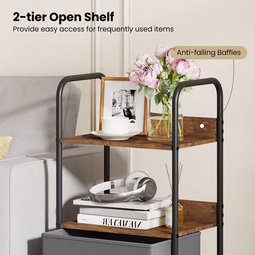 Costway Rolling Utility Storage Cart and Mobile Printer Stand with Shelves and Drawers in Brown – 3