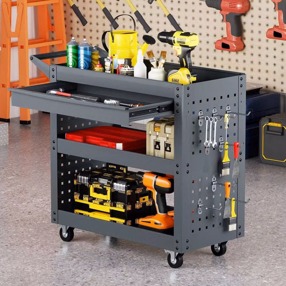 SPETLEK 3 Tier Steel Tool Trolley in Grey – 4