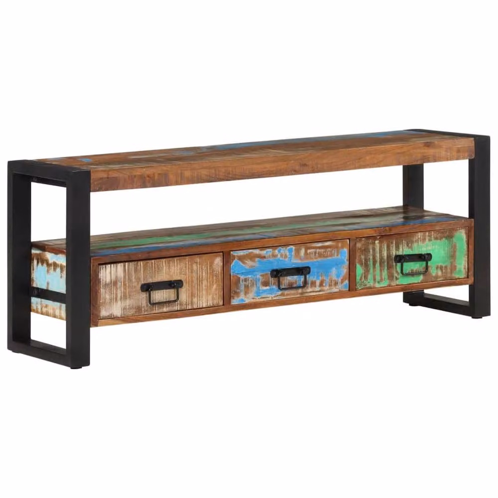 Berkfield Home Industrial TV Cabinet in Brown Reclaimed Solid Wood and Metal, W/D/H: 120 x 30 x 45 cm – 2