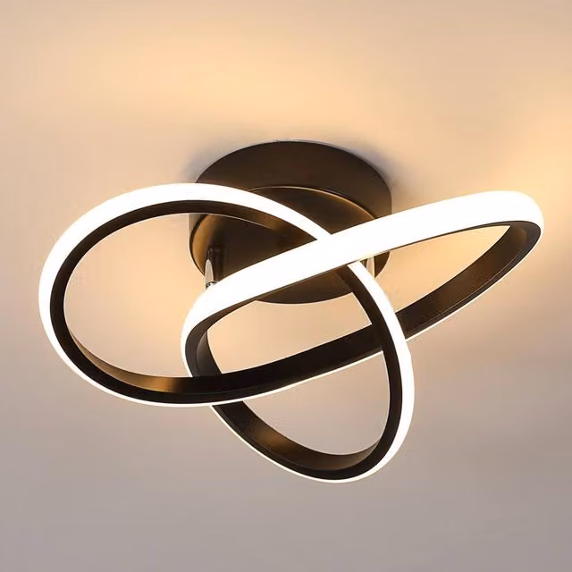 Goeco Modern Curved LED Ceiling Light in Black with Warm White 3000K Glow