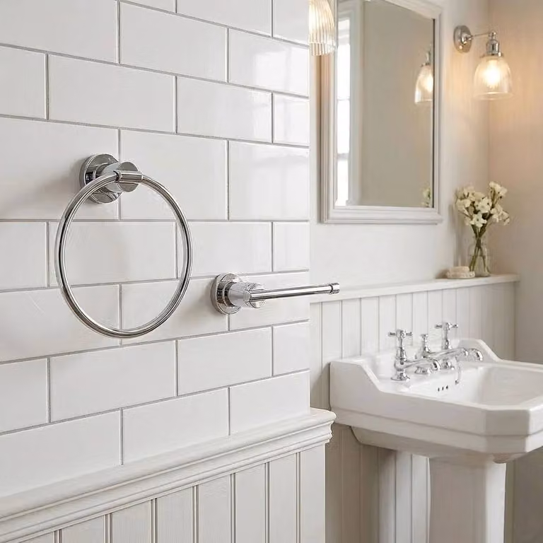 Hinsinc Silver Chrome Wall-Mounted Bathroom Towel Ring and Toilet Roll Holder Set