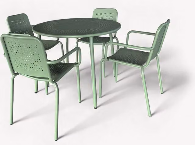 Royalcraft 5 Piece Round Metal Dining Set in Matt Green
