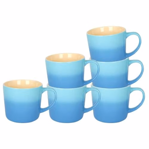 Argon Tableware Blue Ombre Coffee Mugs, Set of 6, 330ml New Bone China – 1