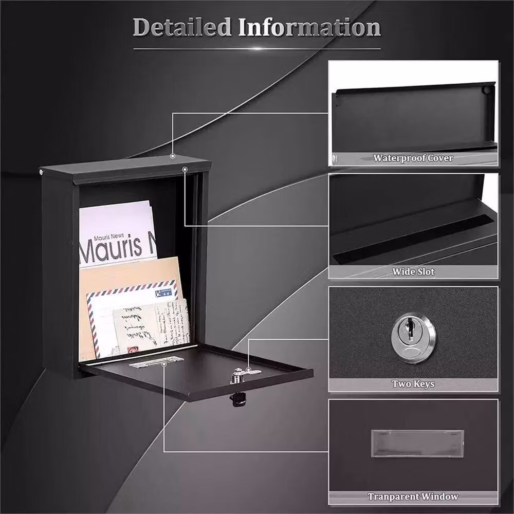 SPETLEK Large Black Lockable Wall Mounted Outdoor Steel Letterbox Post Box with Keys – 3
