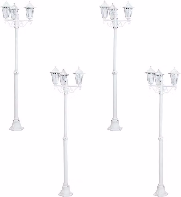 Loops 4 Pack White Aluminium IP44 Outdoor Bollard Lanterns with E27 Bulb Holder