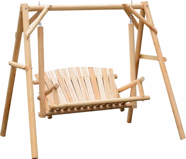 Outsunny 2 Seater Larch Wood Outdoor Garden Swing Chair Bench in Brown
