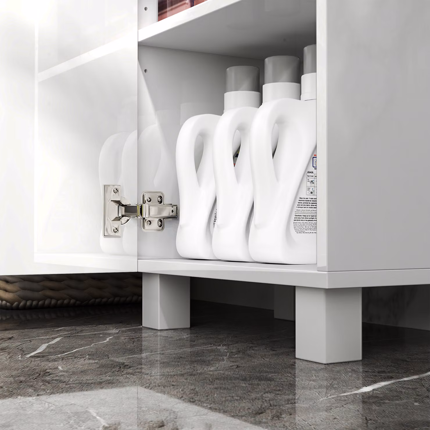 HOMCOM Tall Freestanding White Glossy Bathroom Cabinet with Hinged Double Doors and Internal Shelves, H 167.5 x W 40.0 x D 24.0 cm – 5