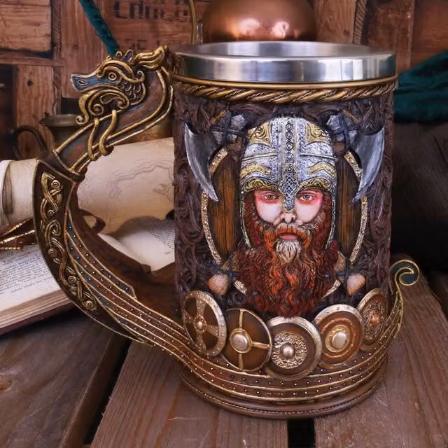 Nemesis Now Drakkar Viking Dragon Boat Mug in Multicolour with Gold, Silver and Brown Details, Height: 15 cm