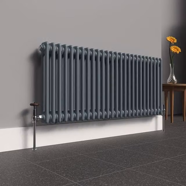 Lux Heat Horizontal 2 Column Steel Radiator in Grey, W: 119 cm, H: 50 cm