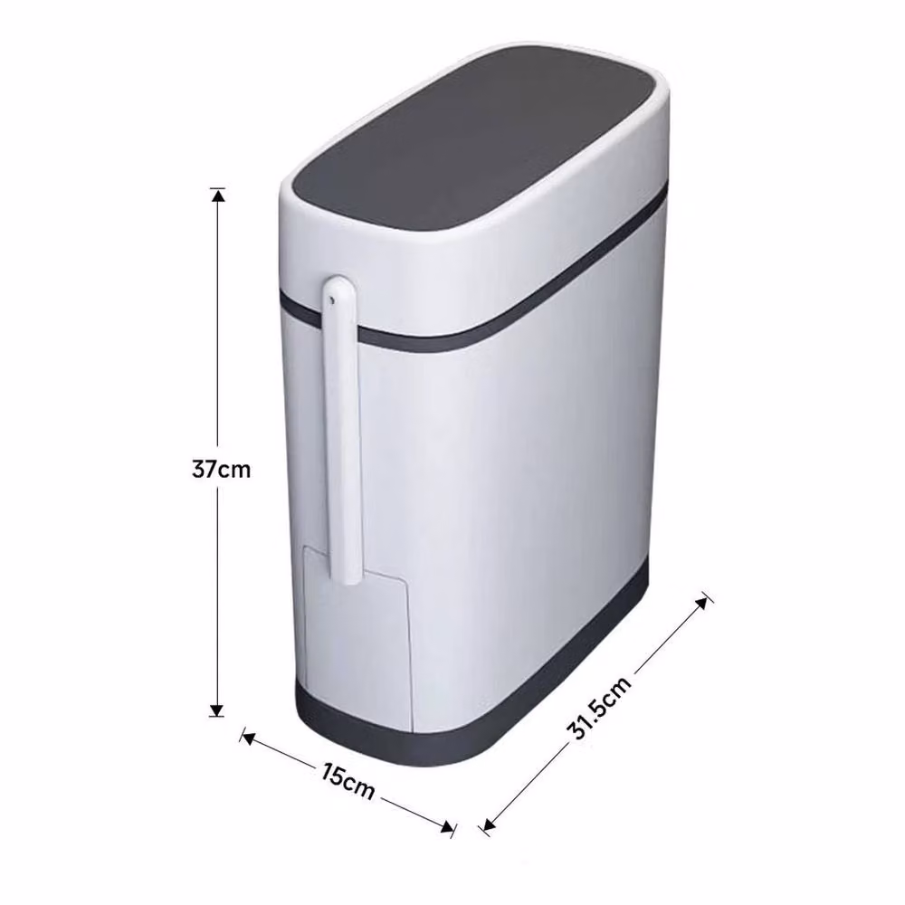 SPETLEK Slim Narrow White Plastic Toilet Bin with Flip Lid and Brush – 2