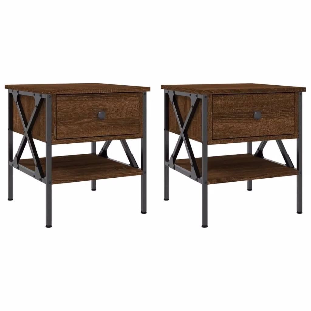 Berkfield Home Set of 2 Brown Oak Bedside Tables, W/D/H: 40 x 42 x 45 cm – 2