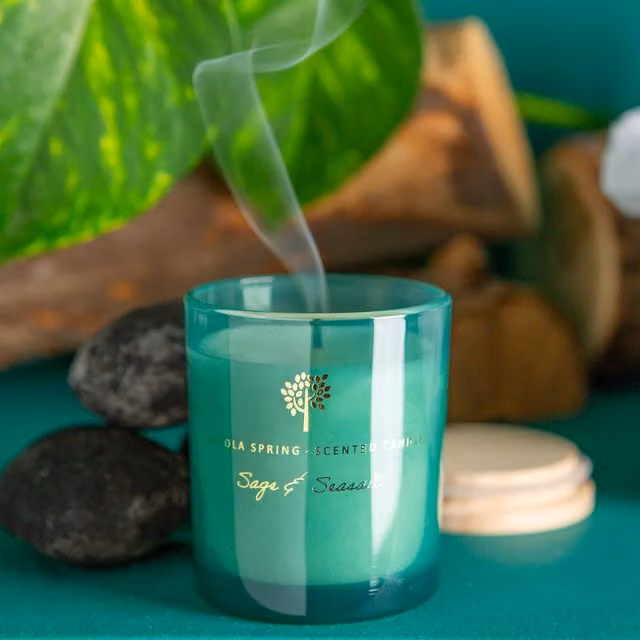 Nicola Spring Scented Soy Wax Candle, Sage and Seasalt, 130g, Green