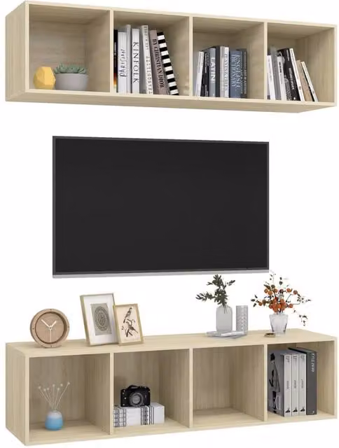 Berkfield Home Practical Wall-mounted TV Cabinets, 2 Piece Set, Sonoma Oak, Light Brown, W/D/H: 142.5 x 37.0 x 37.0 cm – 1