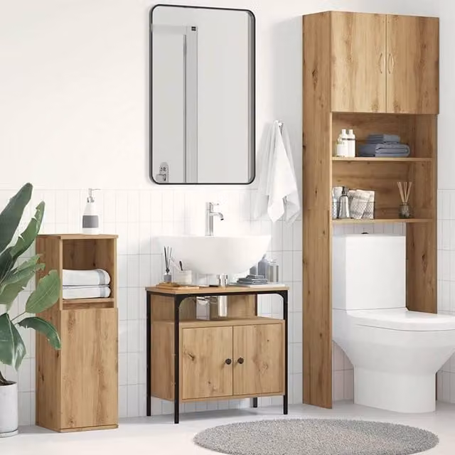 Berkfield Home Artisan Oak Bathroom Sink Cabinet in Brown, W/D/H: 60 x 30 x 60 cm