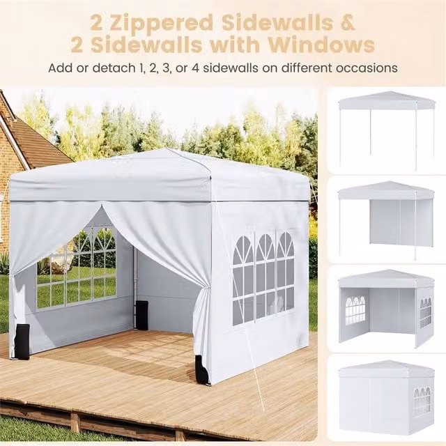 Kelvenix Commercial Pop Up Canopy Tent with 4 Sidewalls, White and Silver, W: 290 cm, D: 290 cm, H: 248 cm