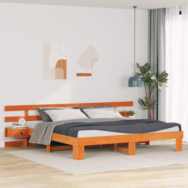 Berkfield Home Modern Solid Pine Wood Bed with Drawer in Brown 200 x 200 cm