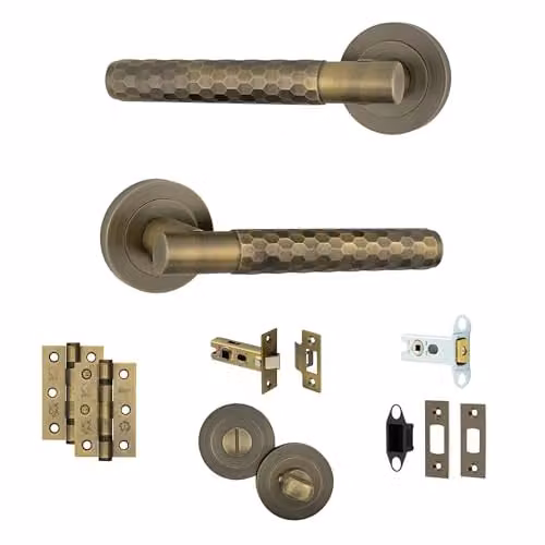 AXS Hardware Montana Internal Door Handle Pair with Rose in Antique Brass for Bathroom Doors and Standard UK Tubular Latches