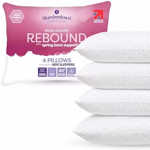 Slumberdown 4 Pack Firm Microfibre Pillows in White for Side and Back Sleepers – 1