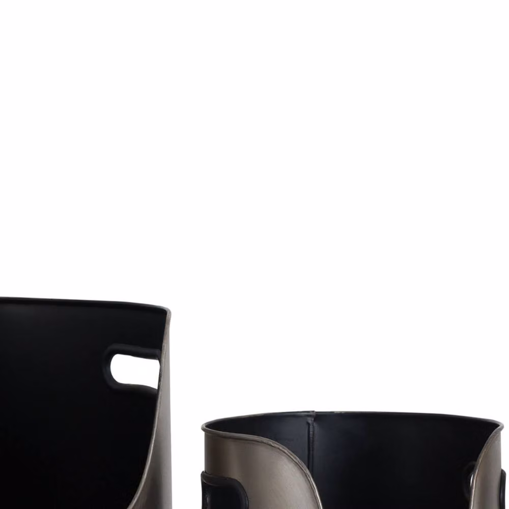 Hill Interiors Silver Metal Kindling Buckets and Matchstick Holder Set – 2