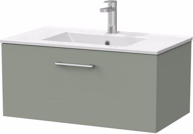 Balterley Pershall Modern 1 Drawer Vanity with Ceramic Basin, Reed Green, Width: 80 cm