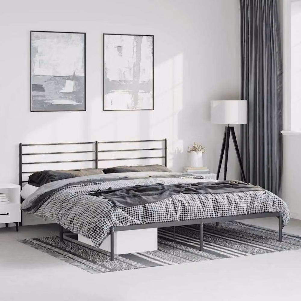 Berkfield Home Metal Bed Frame with Headboard in Black W: 183 cm, L: 213 cm – 2