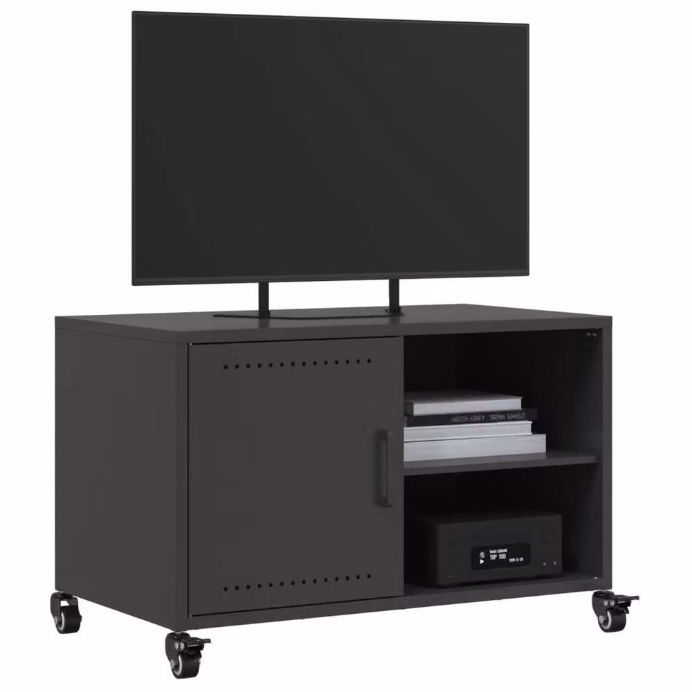 Berkfield Home Modern Black Metal TV Cabinet with Internal Shelves and Hinged Doors W/D/H: 68 x 39 x 43.5 cm – 3