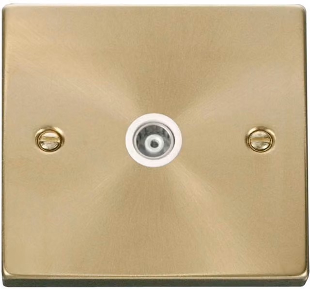 SE HOME Satin Brushed Brass Single Isolated Coaxial Socket with White Plate