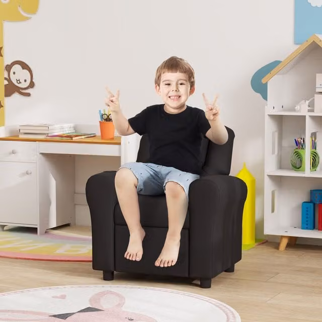HOMCOM Kids Recliner Chair in Black with Adjustable Backrest and Footrest – 1