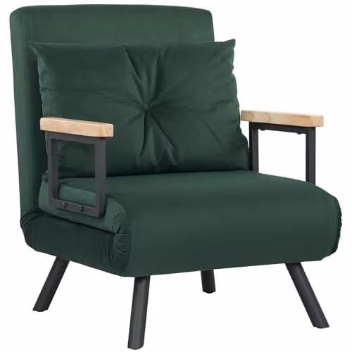 HOMCOM Green Velvet Click Clack Single Chair Bed Settee with Armrests – 1