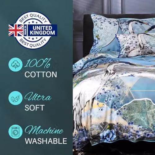 House of Norris Air, Earth and Water King Size Duvet Cover Set in Blue and Gold, 200 Thread Count 100% Cotton Bedding Set with Decorative Cushion, Duvet Cover 220 x 230 cm, Pillowcase 50 x 75 cm – 3
