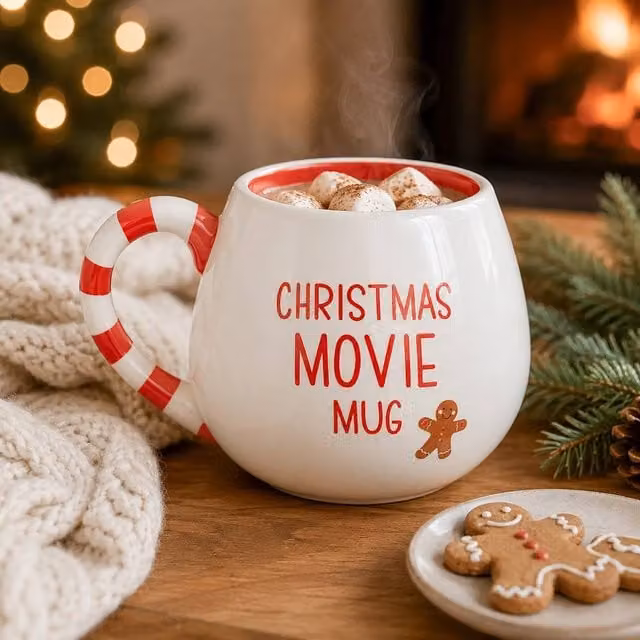 Marco Paul White and Red Striped Ceramic Christmas Movie Mug, 350ml – 1