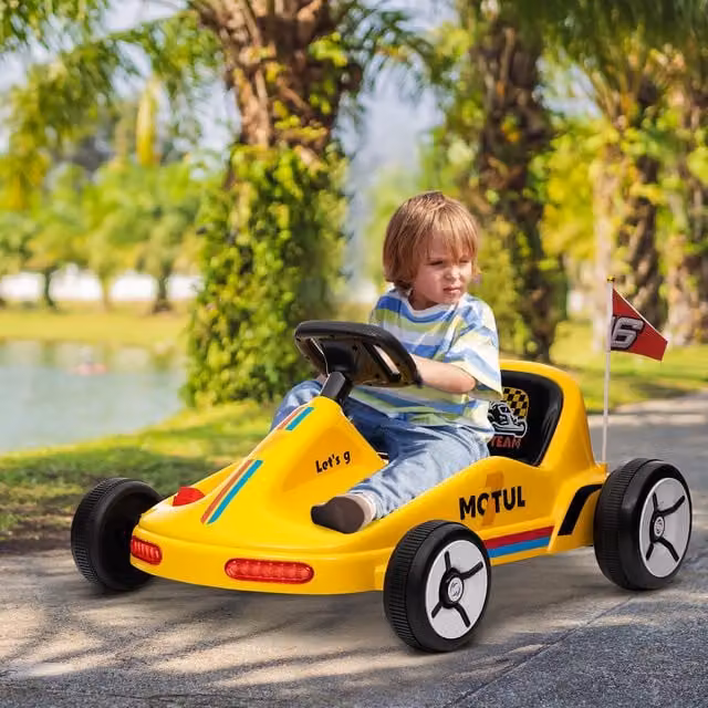 AIYAPLAY 6V Electric Go Kart with Music, Light and Horn in Yellow for Ages 3-5 Years