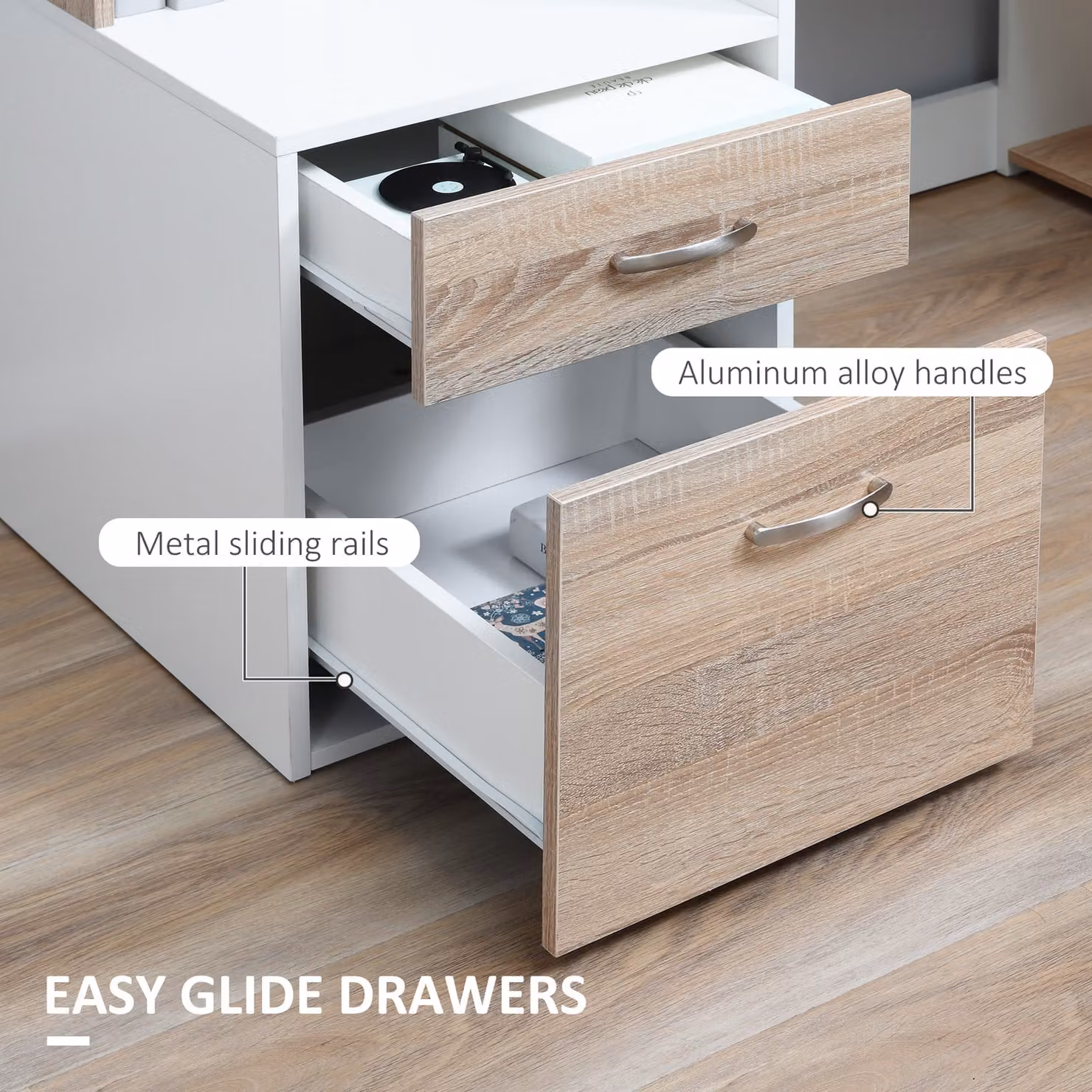HOMCOM Modern Computer Desk and Home Office Workstation in Oak and White – 4