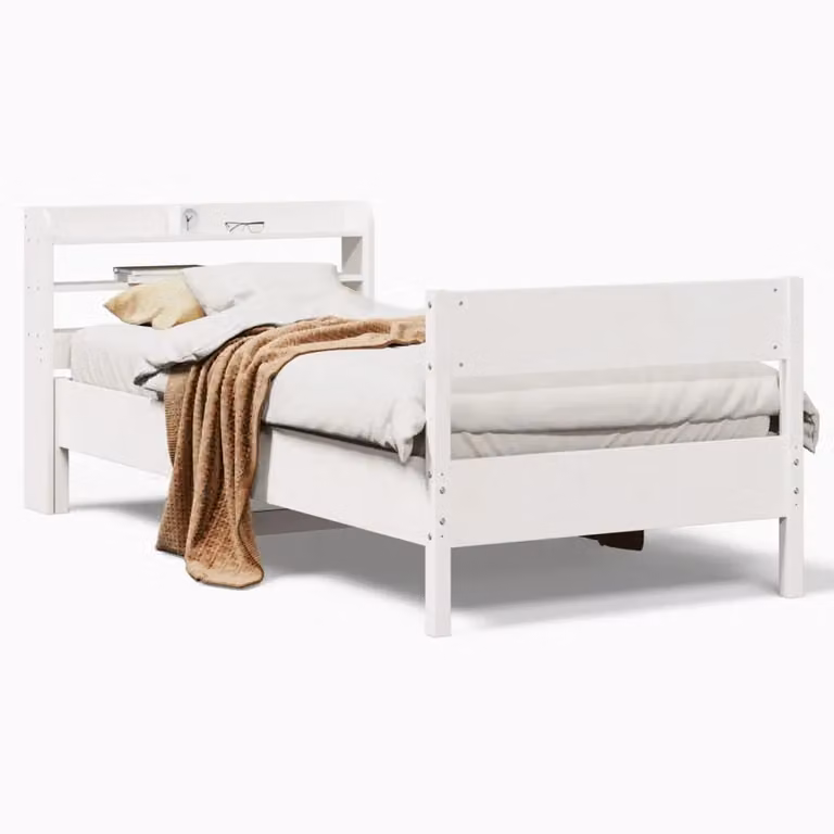 Berkfield Home Single Bed Frame in White Solid Pine Wood with Side Compartments, W/D/H: 90 x 190 cm