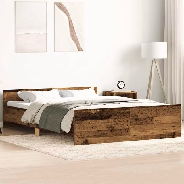 Berkfield Home Old Wood Bed Frame in Brown, Engineered Wood, W/D/H: 135 x 190 cm – 1
