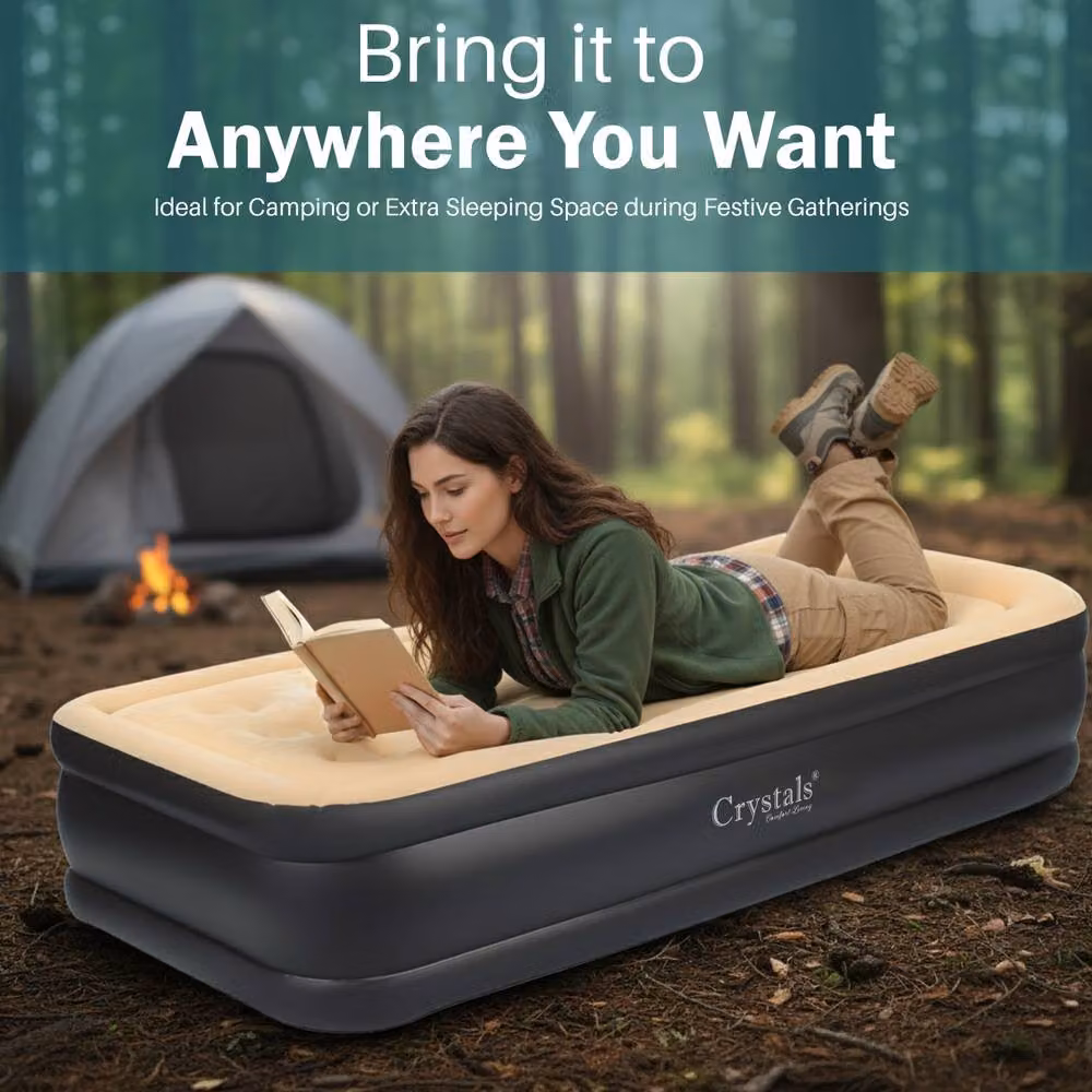 Crystals Single Inflatable Air Bed Mattress with Electric Pump, Beige, W: 90 cm, L: 200 cm – 4